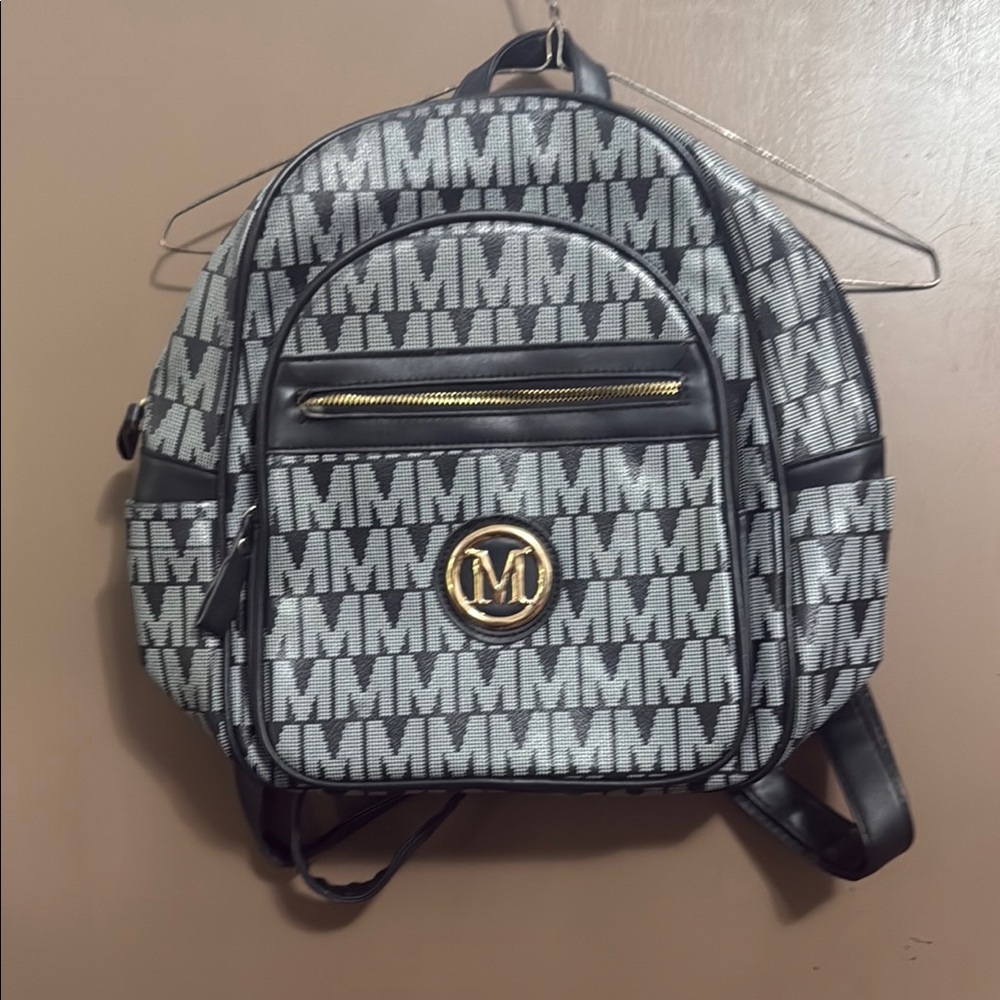 M Patterned Black and Gray Backpack